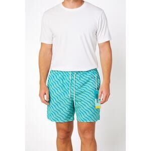 Fair Harbor Men’s Swim Trunks Shorts Blue Green Wave Print  Size 2XL